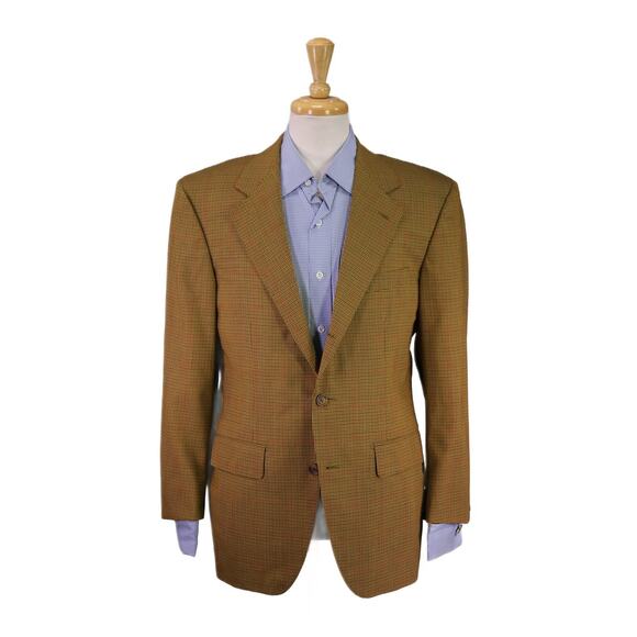 Faconnable by Cantarelli Gold Check Wool 3/2 Rolled Lapel Blazer Jacket 38R - Picture 1 of 8